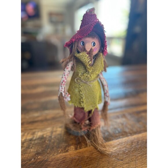 Vintage Handcrafted Straw/burlap/and vintage clothe Scarecrow Doll With Red Hat - Picture 2 of 12